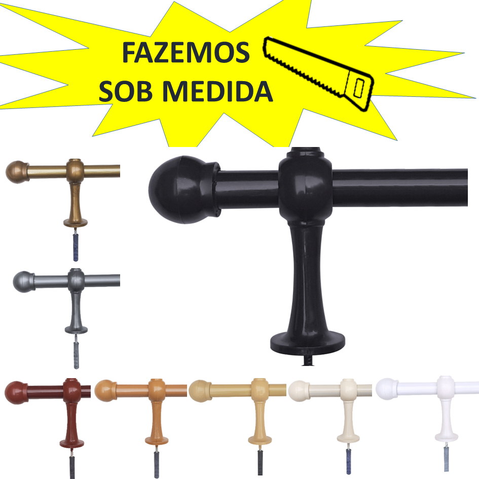 Conjunto de varao simples de aco de 3 metros com 28 mm de diametro e suporte de parede para janela larga