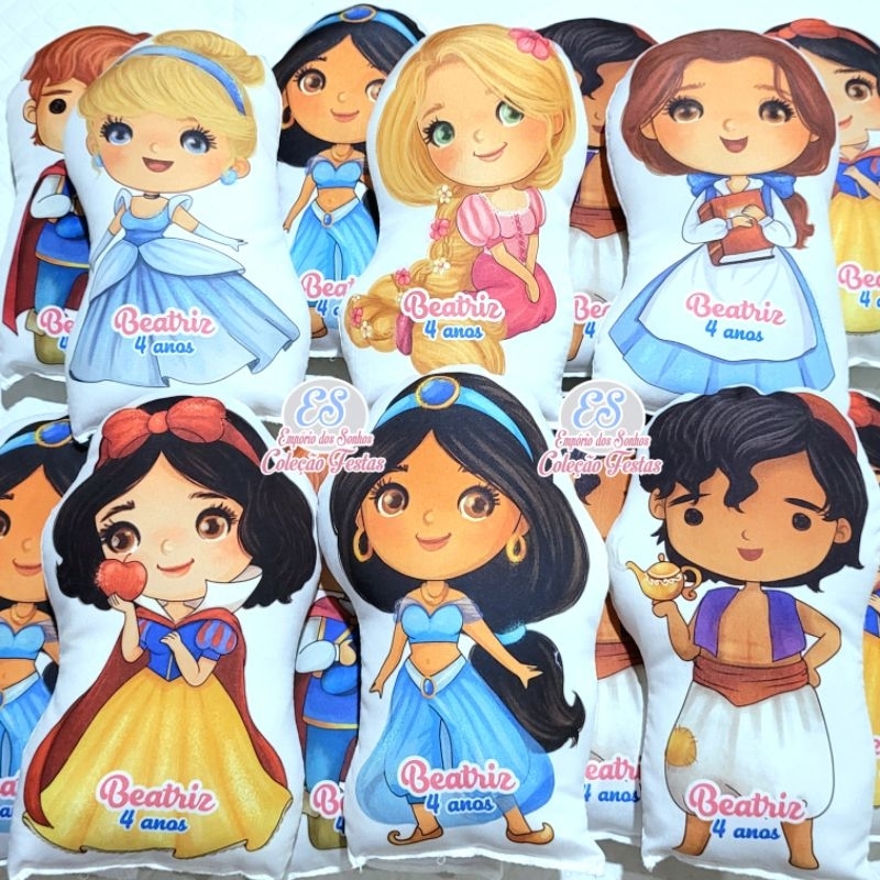 almofadas Princesas Disney aquarela personalizadas 15cm lembrancinha de aniversário