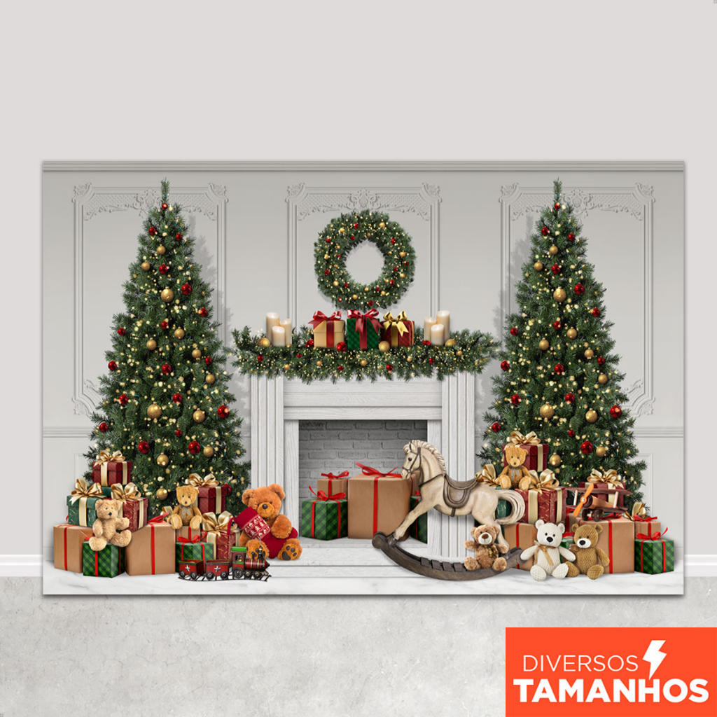 Fundo Fotográfico Natal Cenário Lareira Brinquedos Painel para Fotos Em Tecido Sublimado - FNT-782 em Oferta na Shopee