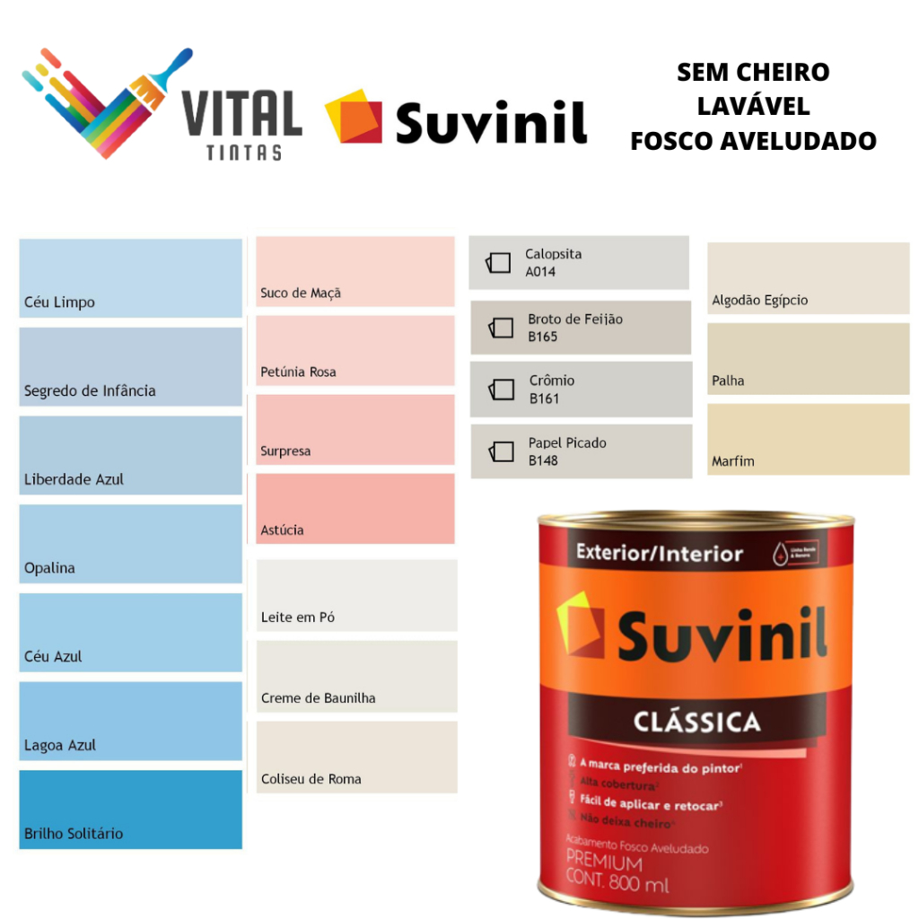 Tinta Suvinil Para Parede Lavável Toque Fosco 800ml em Oferta na Shopee