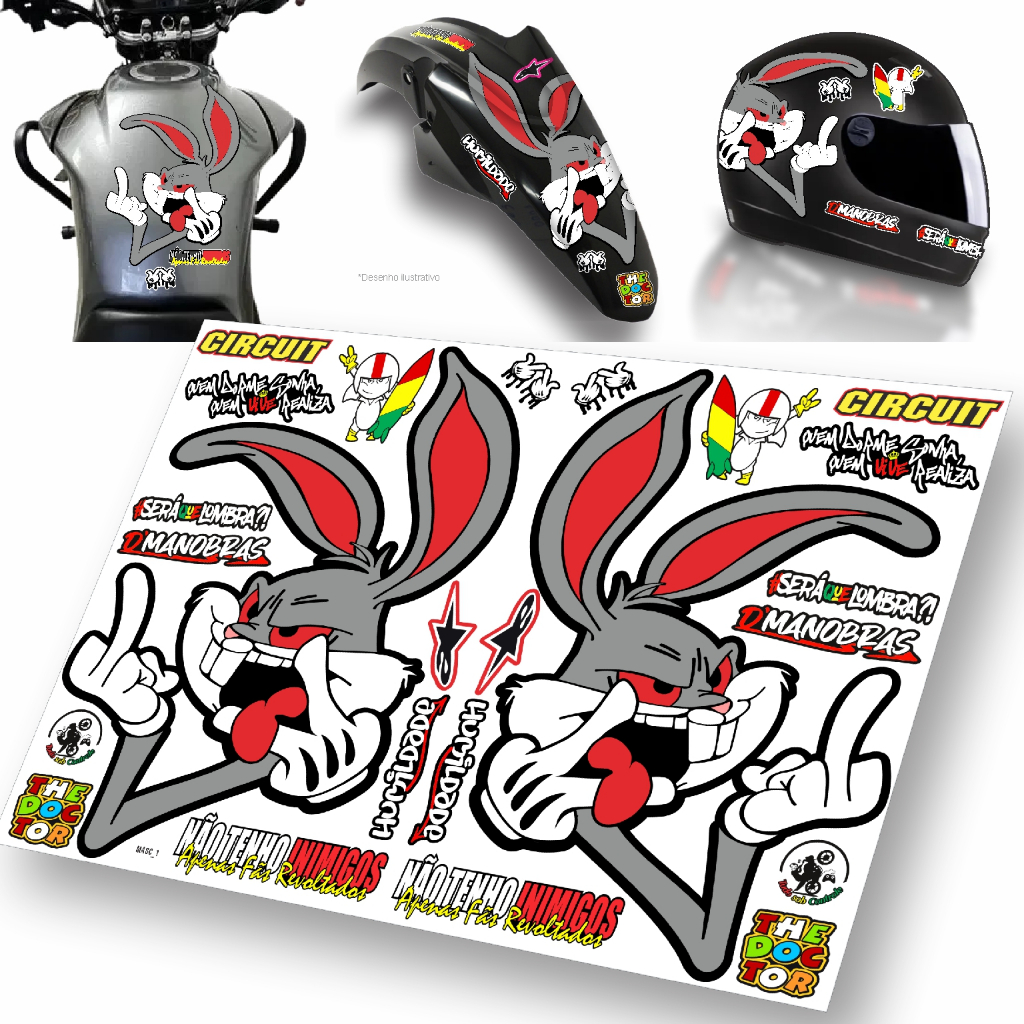 Adesivo Cartela Grande Coelho Bravo Moto Capacete Paralama 1