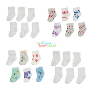 Meia Bebê RN Branca ou Estampada Kit 6 pares