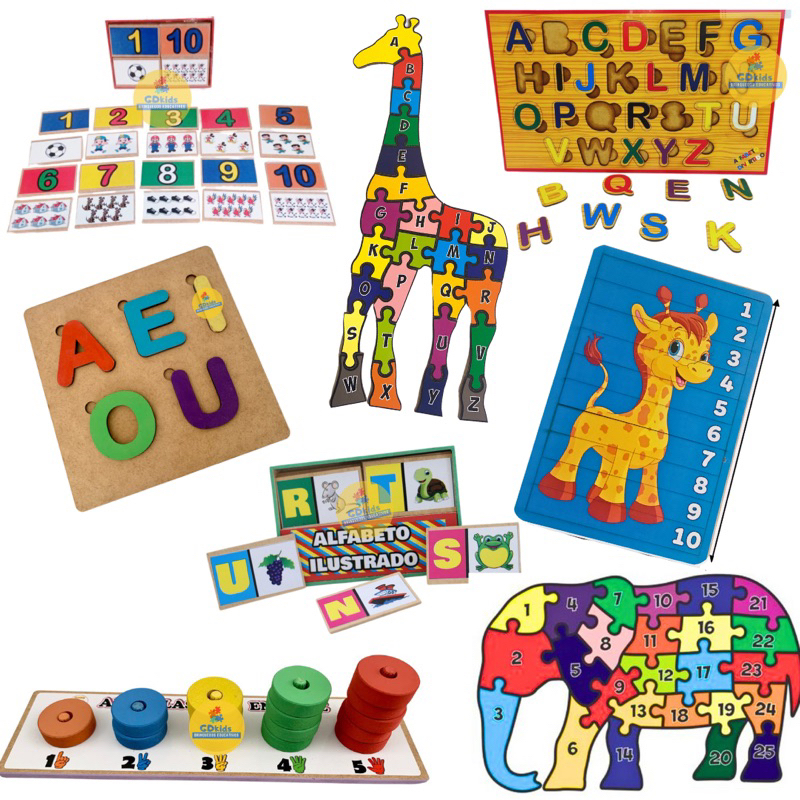 Kit Brinquedos Jogos Recursos Educativos Pedagógicos Alfabetização Letras Números