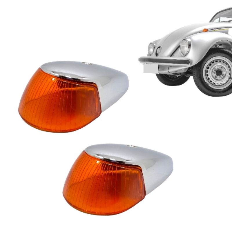 PAR DE LENTES DE PISCA SETA COM CAPA CROMADA FUSCA 1300 1500 1600 1970 A 1996