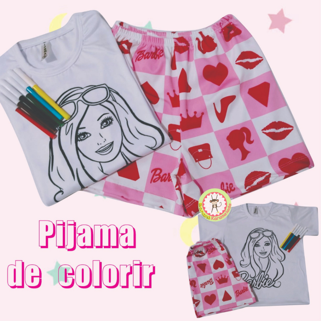 Pijama De Pintar Colorir Camiseta Infantil Menina Canetinhas