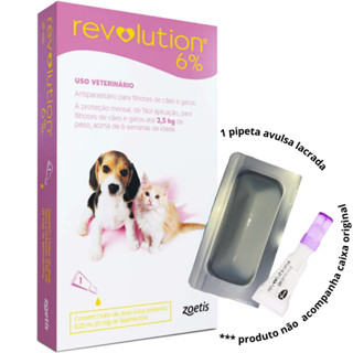 Revolution 6% Antipulgas e Carrapatos Zoetis para Filhotes, Cães e Gatos até 2,5 kg - Enviado 1 pipeta avulsa lacrada ORIGINAL