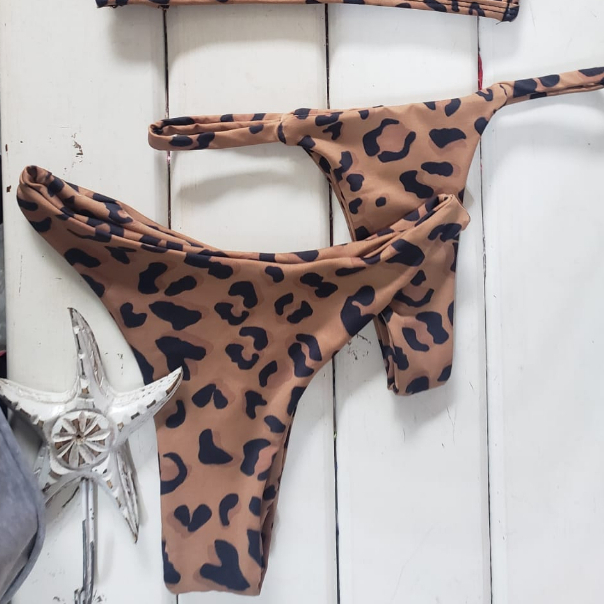 Calcinha Biquini Avulso Oncinha Marrom fita ou asa delta em Oferta na Shopee