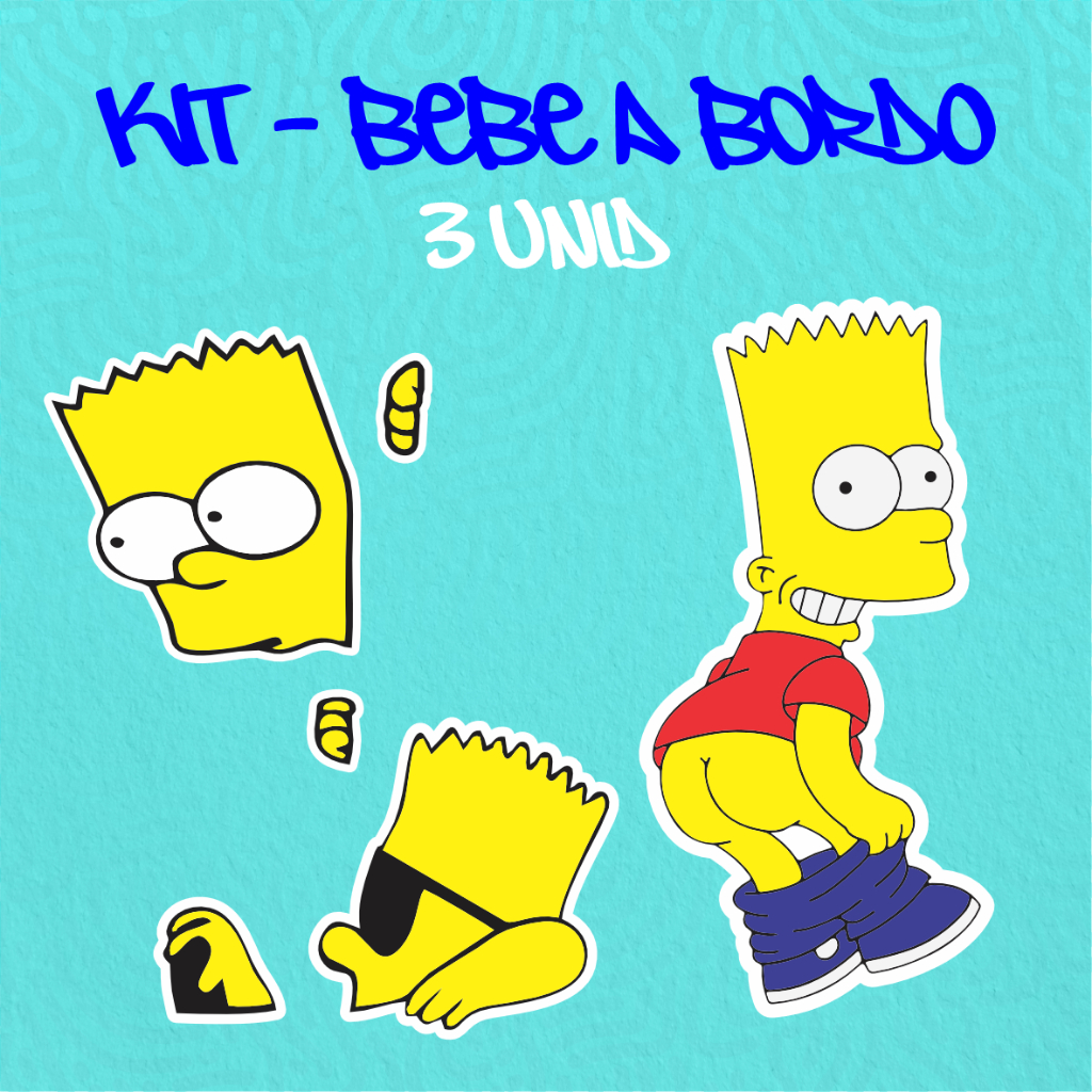 KIT - ADESIVO VINIL - BART SIMPSONS 4 - 3 unid - 10 CM  MOTO,BICICLETA,SKATE,NOTEBOOK,ESPELHO,STICKER