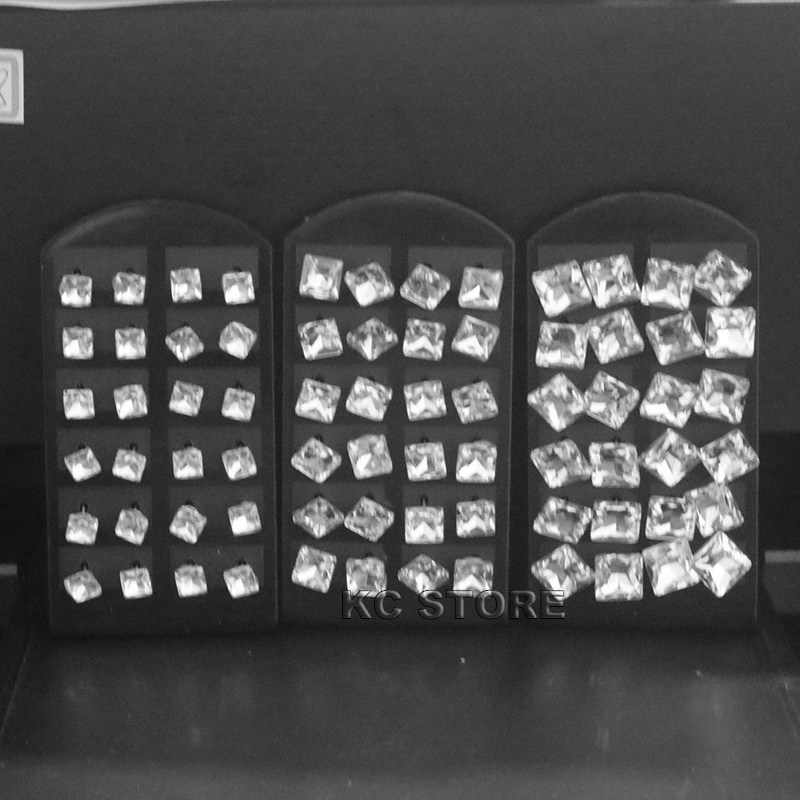 Kit 1- 3 Cartelas 36 Pares Brinco Trio Ponto De Luz Quadrado Em aço inox prata 6mm 8mm 10mm tarraxa em Oferta na Shopee