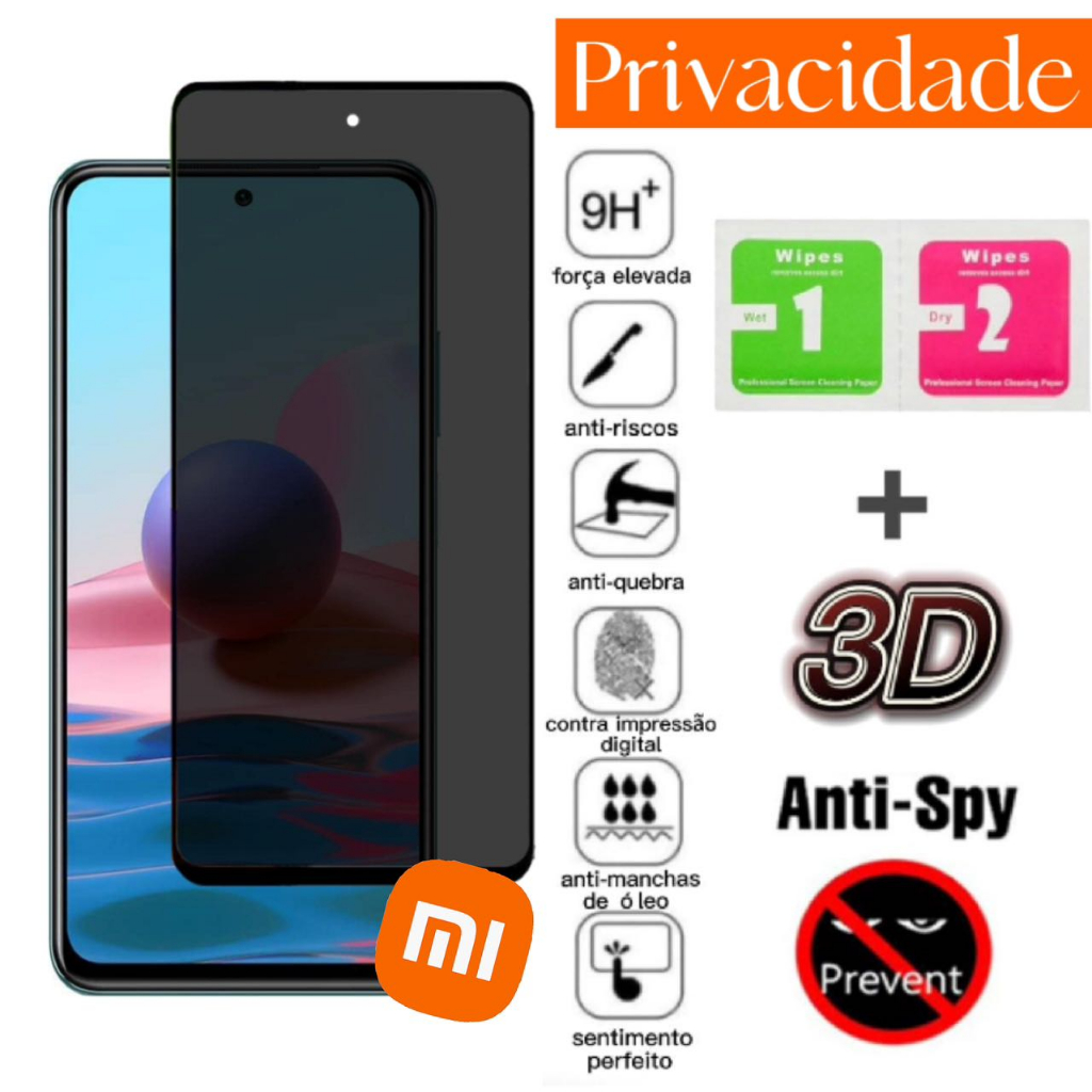 Película 3D Vidro Temperado Privacidade Anti Spy Para XiaoMi Redmi 9/9A/10C/12C/NOTE 10 4G/NOTE 11 4G/NOTE 12/NOTE 13 em Oferta na Shopee