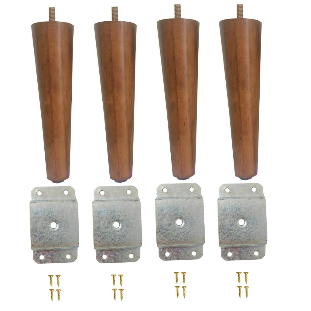 4 Pés Palito 17cm Puff Sofá Rack Poltrona Banco Madeira + 4 Chapinha Chapa Metal Reta + Parafusinhos  - JTHOME