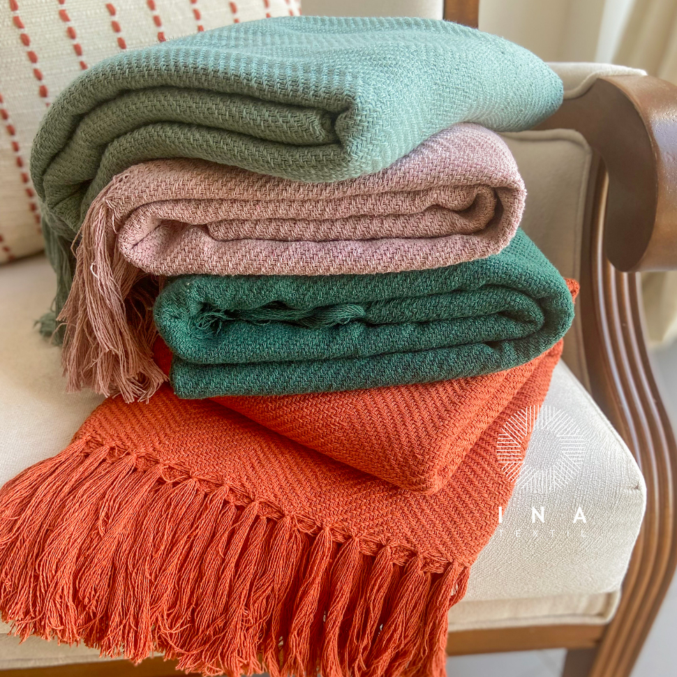 Manta Decorativa Escama Elegante para Sofá, Cama e Poltrona 100% Algodão aconchegante
