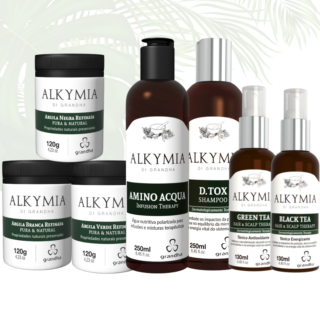 Grandha Alkymia Argila Amino Acqua Detox Tonico para cabelo Chá Verde Green Tea Black Tea - Escolha o Produto