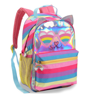 Mochila escolar Infantil menina gatinha arcoiris 42 Cm para criança de costa grande