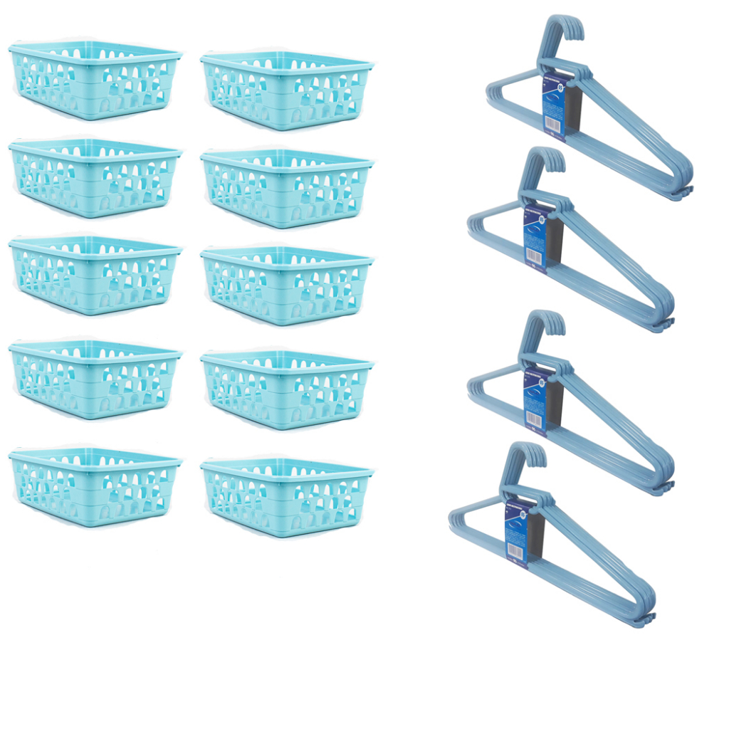 Kit 10 Cestos Organizador Pequeno 16x12x6Cm  + 20 Cabides infantil Escolha!
