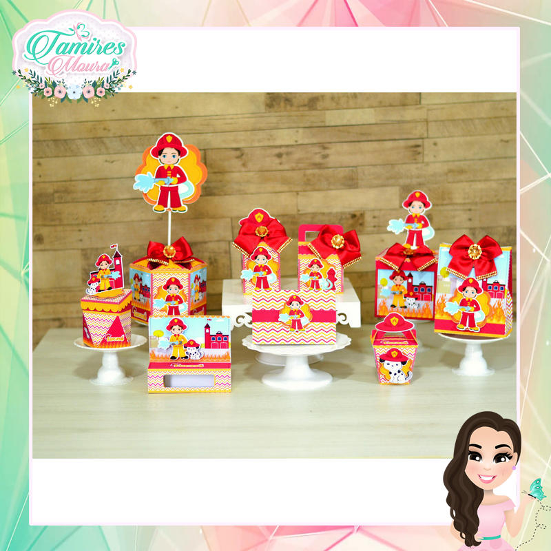 Kit de caixinhas personalizadas, milk, cone e sushi, lembrancinhas, decoração Kit de festa aniversário bombeiro