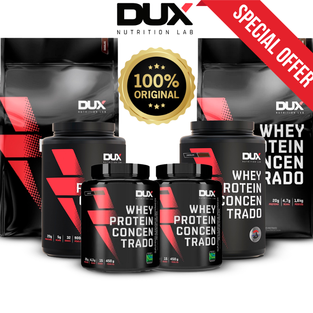 Whey Protein Concentrado - Pote 450g, 900g e Sache 1.8kg - Dux Nutrition