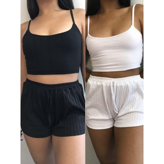 Conjunto Feminino Cropped e Short Canelado