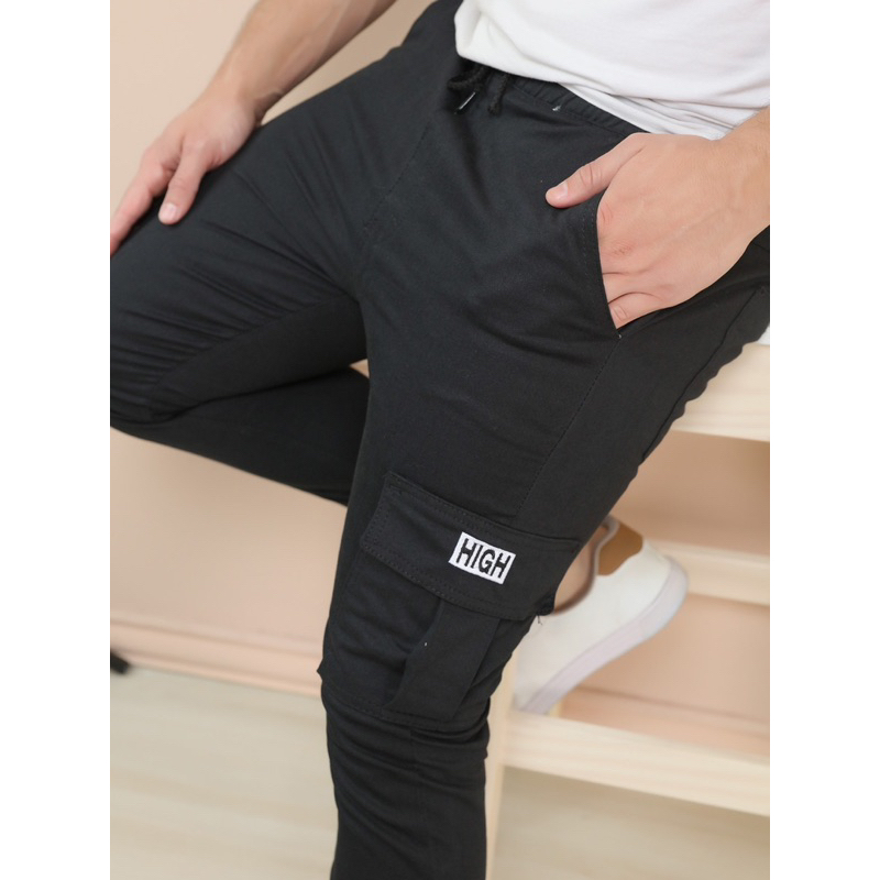 Calça Cargo Jogger Masculina Sarja Com Punho HI GH