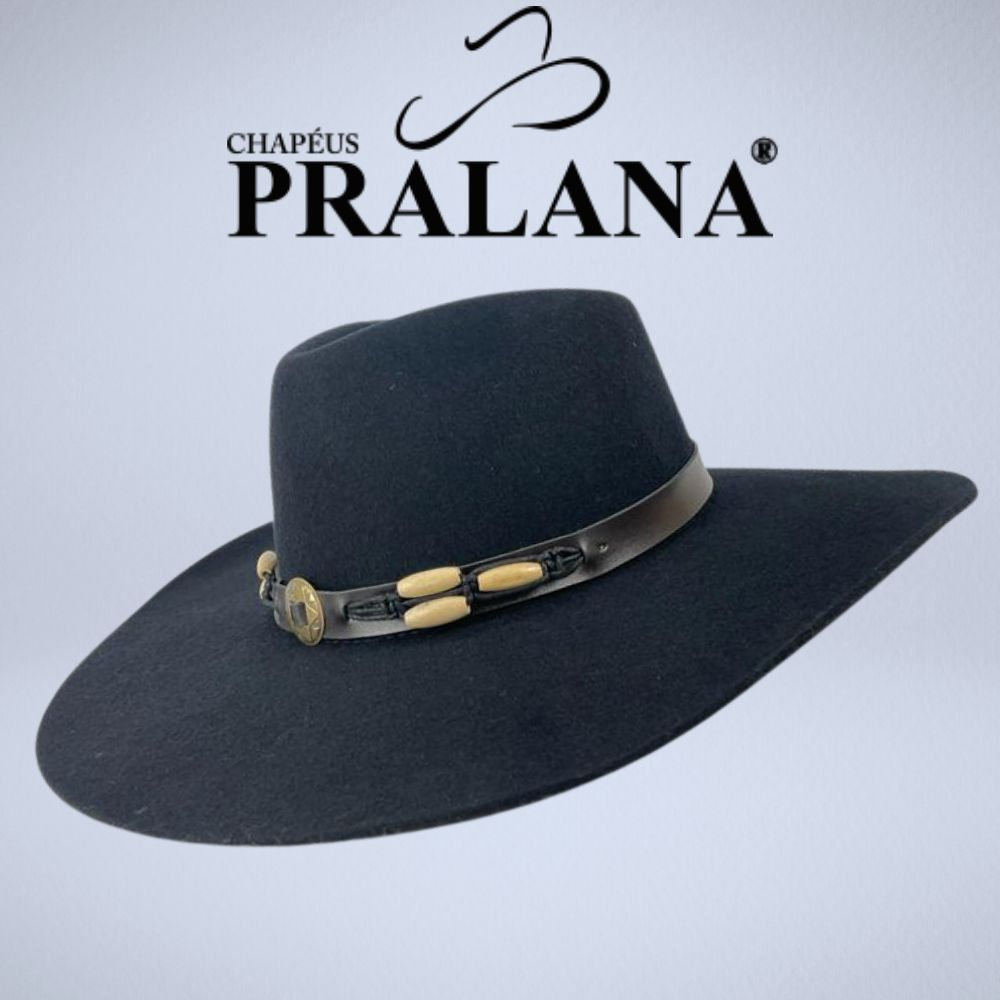Chapéu Country Pralana 5x Land Feminino Aba 10 Preto Carneira em Elástico Para Andar A Cavalo