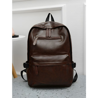 Mochila Masculina Em Couro Minimalista de Grande Capacidade, Mochila para Viagens, Faculdade, Escola