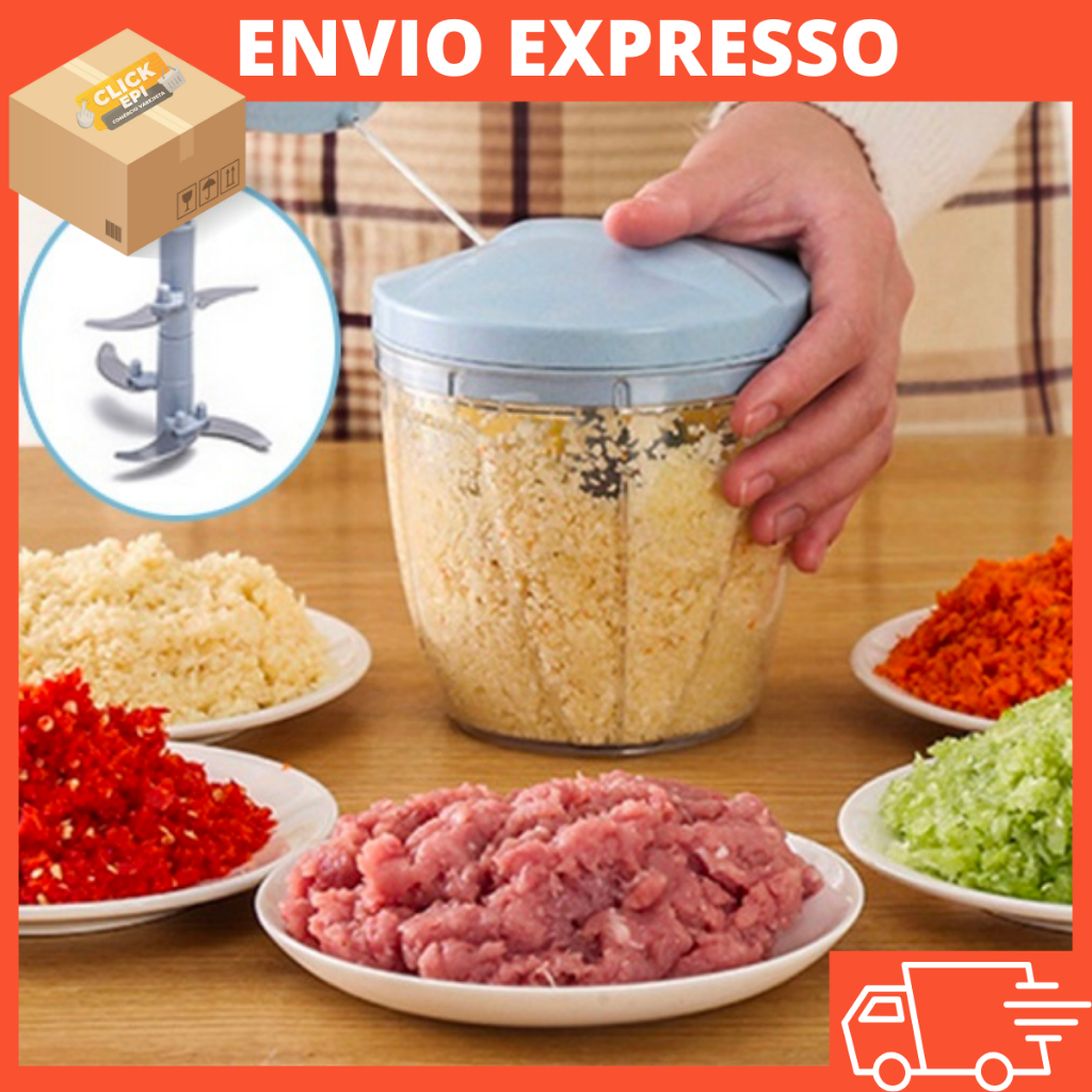 Mini Processador Triturador Manual Alimentos 5 Lâminas 900 Ml Grande Premium Cores Sortidas