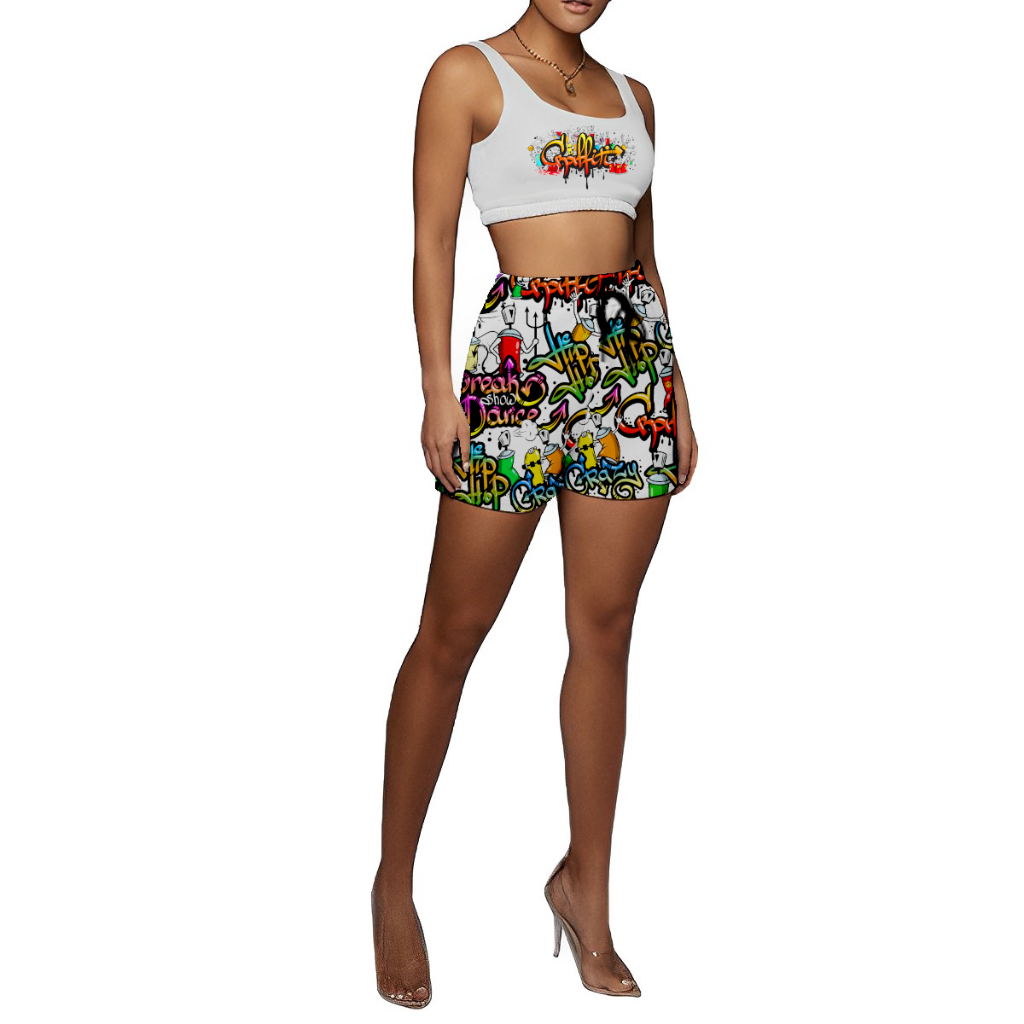 Cojunto Feminino Top E Shorts Moletom Estampa Grafite