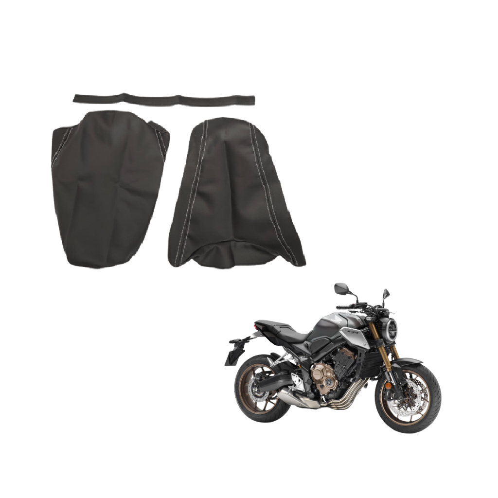 Par Capa do Banco Honda Cb 650R De 2022 a 2024 Com Cinta - Lisa / Antiderrapante / Carbono - Linha Branca