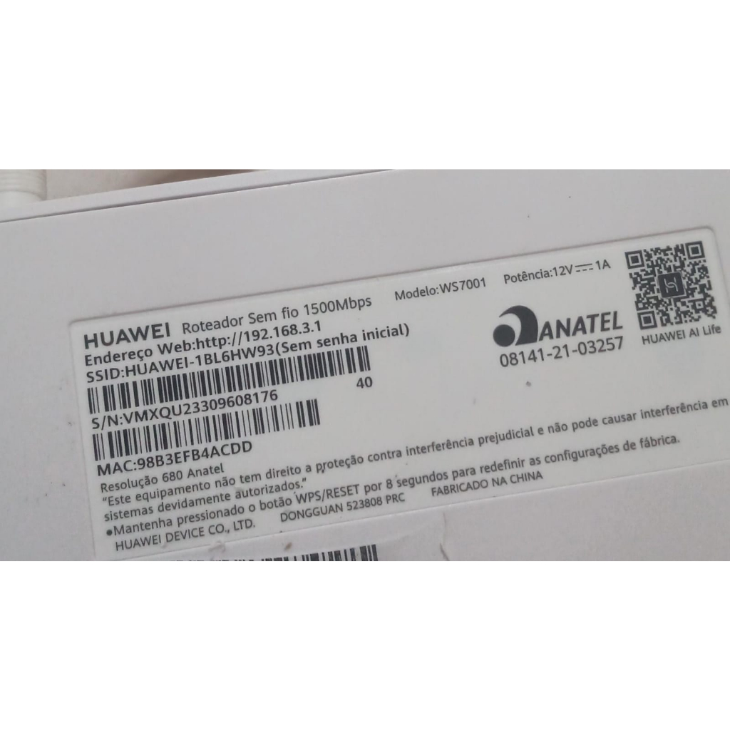 Roteador Wi-Fi Huawei Com Funcao Mesh AX2 WS7100 Branco