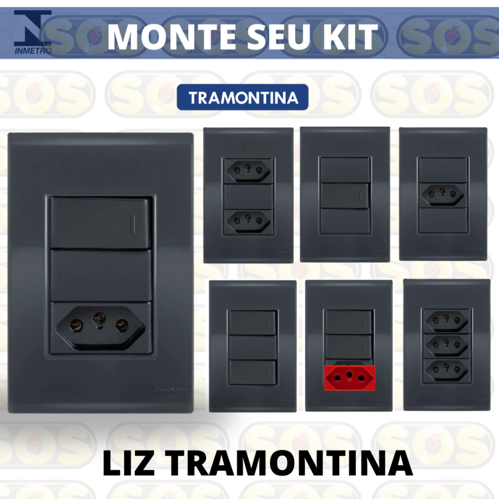 Conjunto  Tomadas, Interruptores e Placas 4x2 Grafite Tramontina Liz