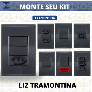 Conjunto  Tomadas, Interruptores e Placas 4x2 Grafite Tramontina Liz em Oferta na Shopee
