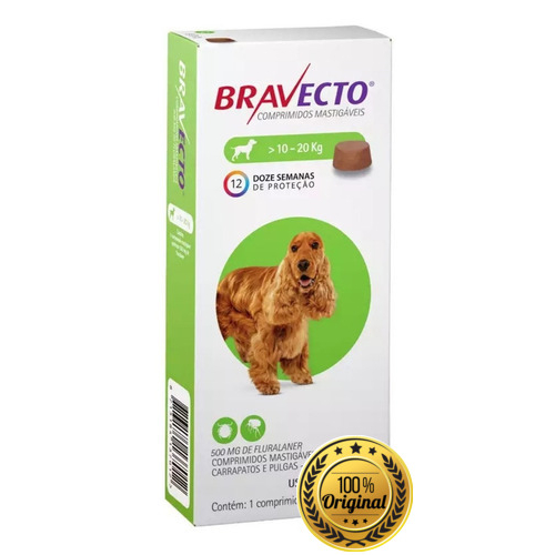 4 Remedios Antipulgas e Carrapatos MSD Bravecto para Cães de 10 a 20 Kg 500 mg - Envio Imediato