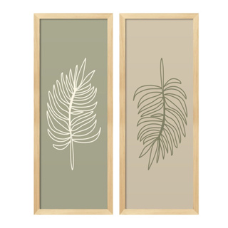kit 2 quadros decorativos folhas  neutras branca e verde em Oferta na Shopee