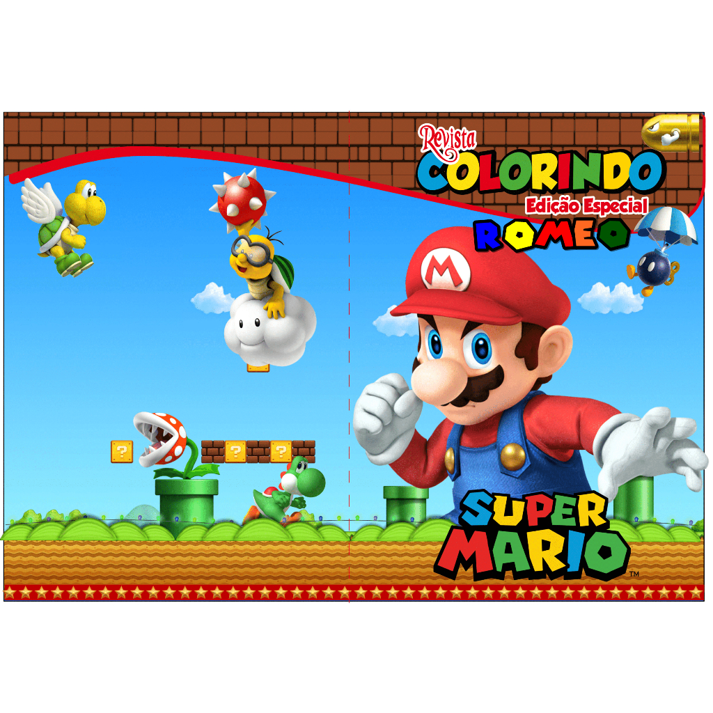 10, 20 OU 30 Livros De Colorir Personalizado / Revistinha de Colorir - SUPER MARIO- GRANDE  - CAPA PAPEL DE FOTO