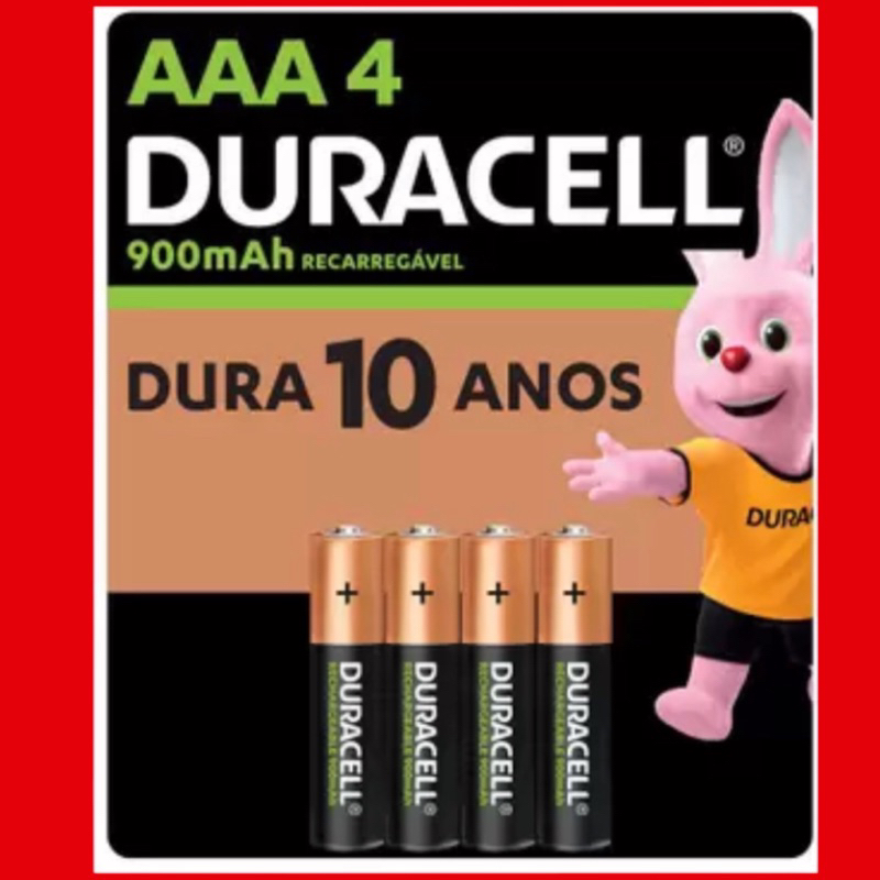 Pilha Recarregável AAA Palito DURACELL com 4 unidades
