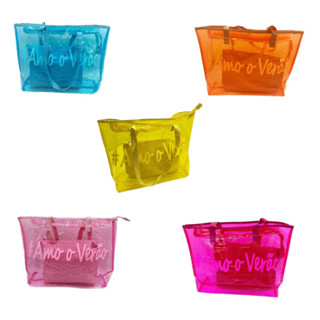 Bolsa Feminina De Praia Piscina Sacola Transparente Modelo Amo o Verão + Necessaire