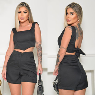Conjunto Short e Cropped Alfaiataria Cintura Alta Short Zara