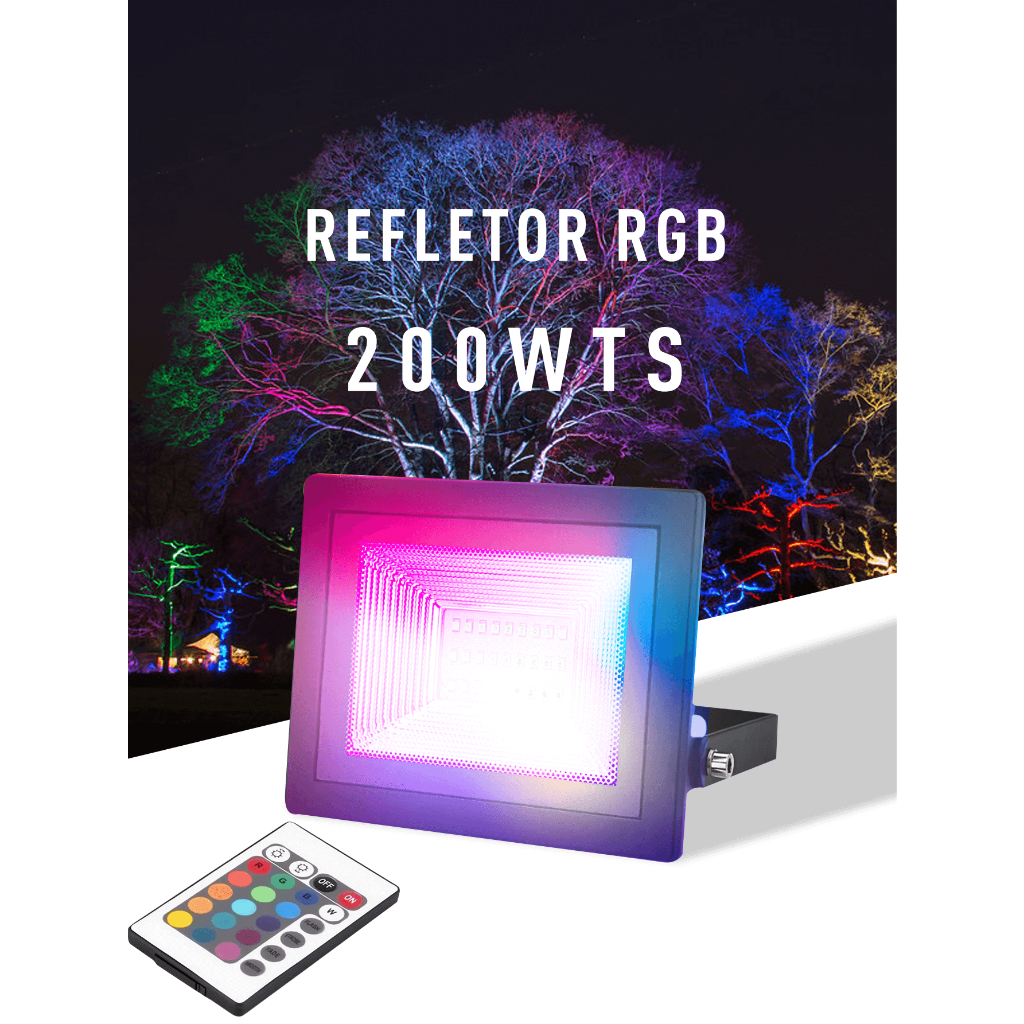 Refletor de LED 200W Smd Mini Holofote RGB Colorido Com Controle Com Memoria bilvolt A Prova D´água IP66