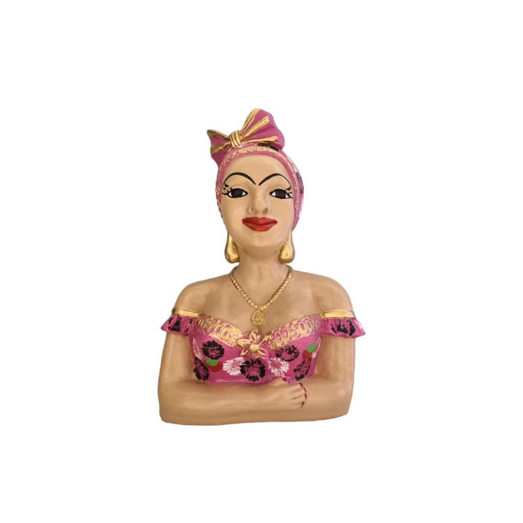 Estátua Boneca Namoradeira Loira Busto Laço Rosa Pink Decoração Varanda Janela Sala
