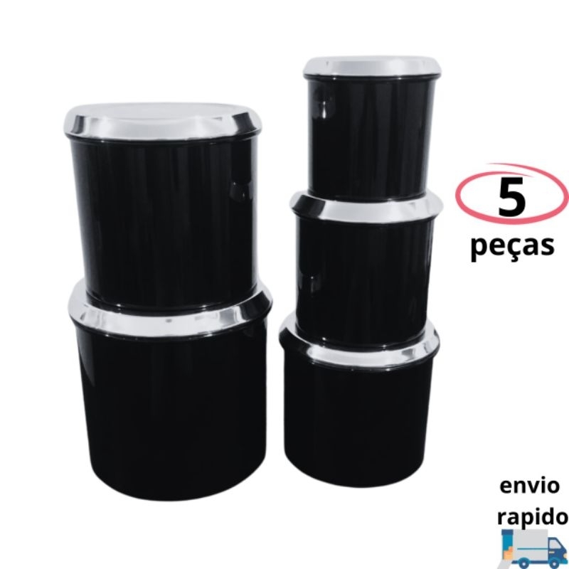 Kit Jogo De Mantimentos 5 Peças Alumínio Jogo De Lata Conjunto de Potes (PRETO)