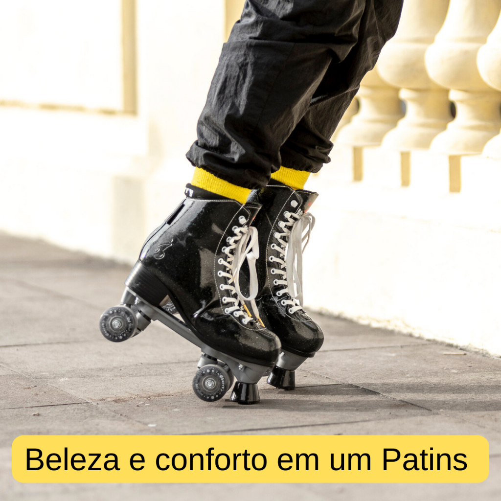 Patins Quad Cherry Vinilico Preto 4 Rodas HD Inline Feminino