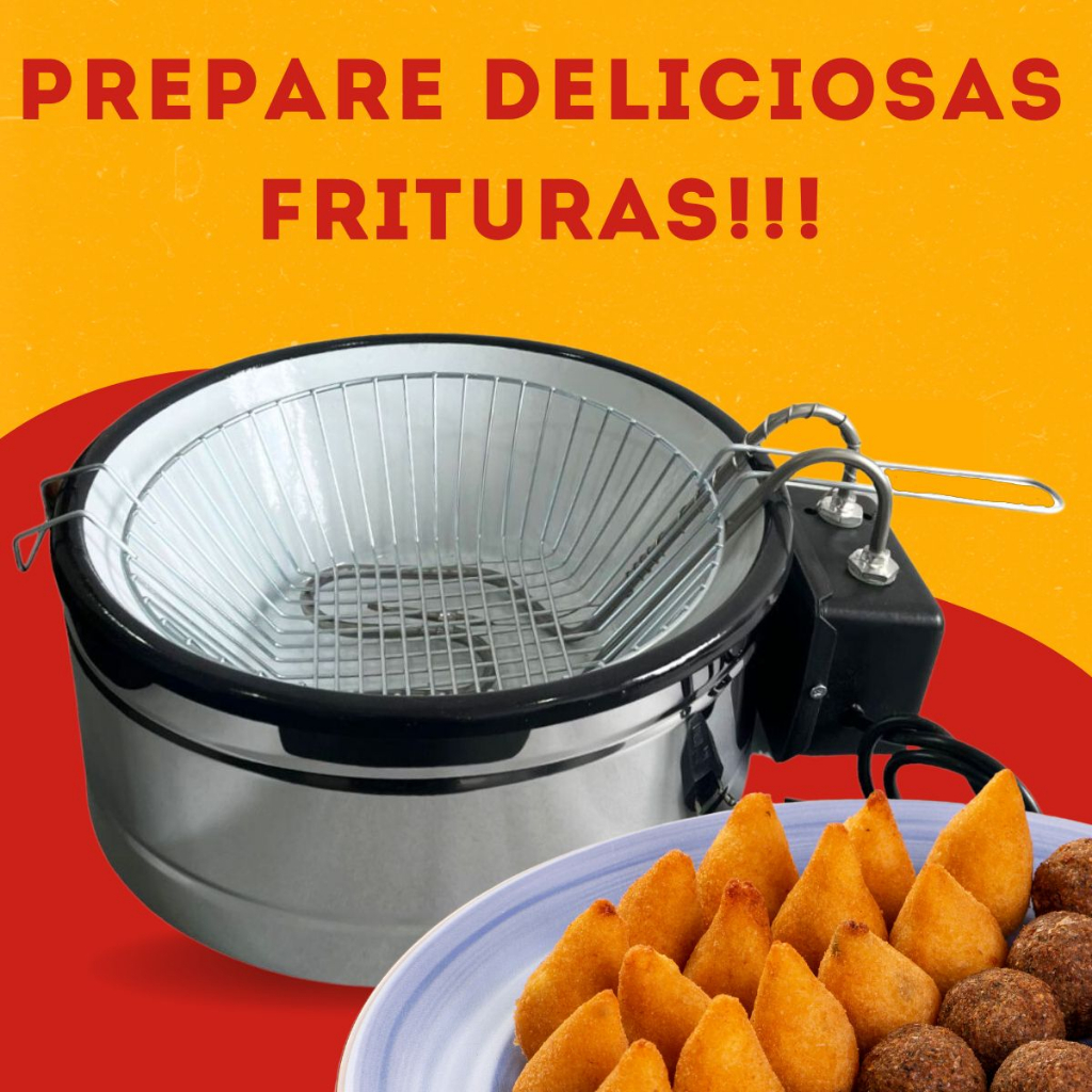 Fritadeira elétrica tacho esmaltado 3L base em Inox 1500W 110 ou 220V termostato