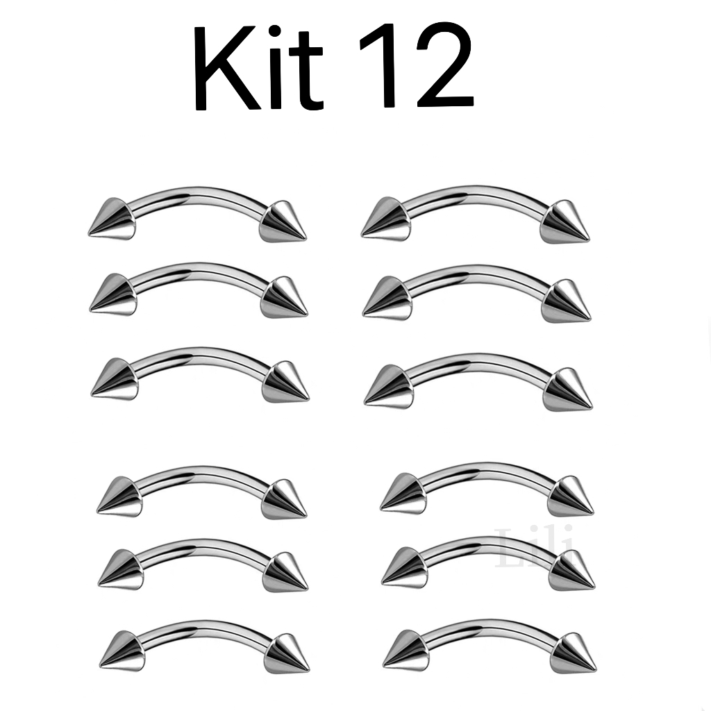 Kit 12 Piercing Micro bell CURVO SPIKE PRATA vertical labret sobrancelha - Aço Cirúrgico em Oferta na Shopee