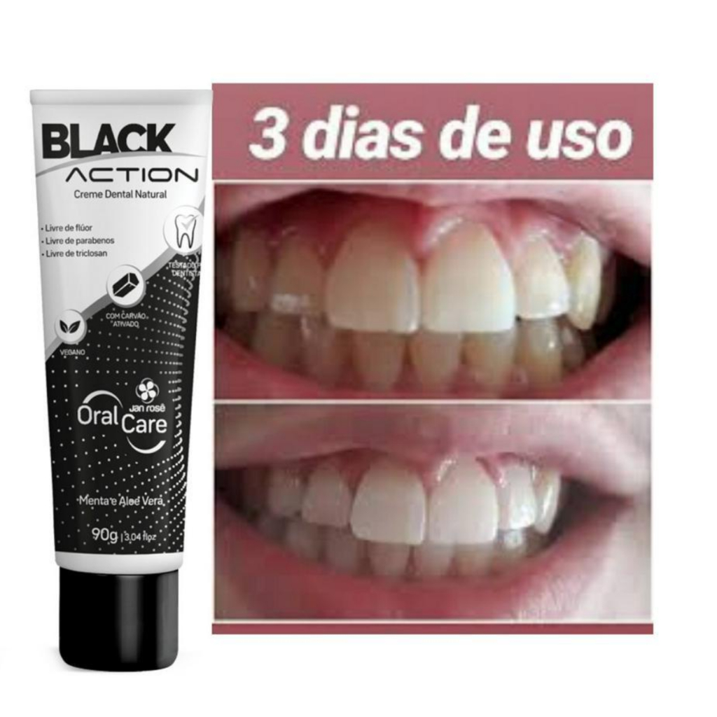 Creme Dental Sem Fluor Vegano Carvão Ativado Natural Branqueador Clareador Dente Anti Tártaro Aloe Vera Gel Jan Rose Tira Manchas Mau Mal Halito