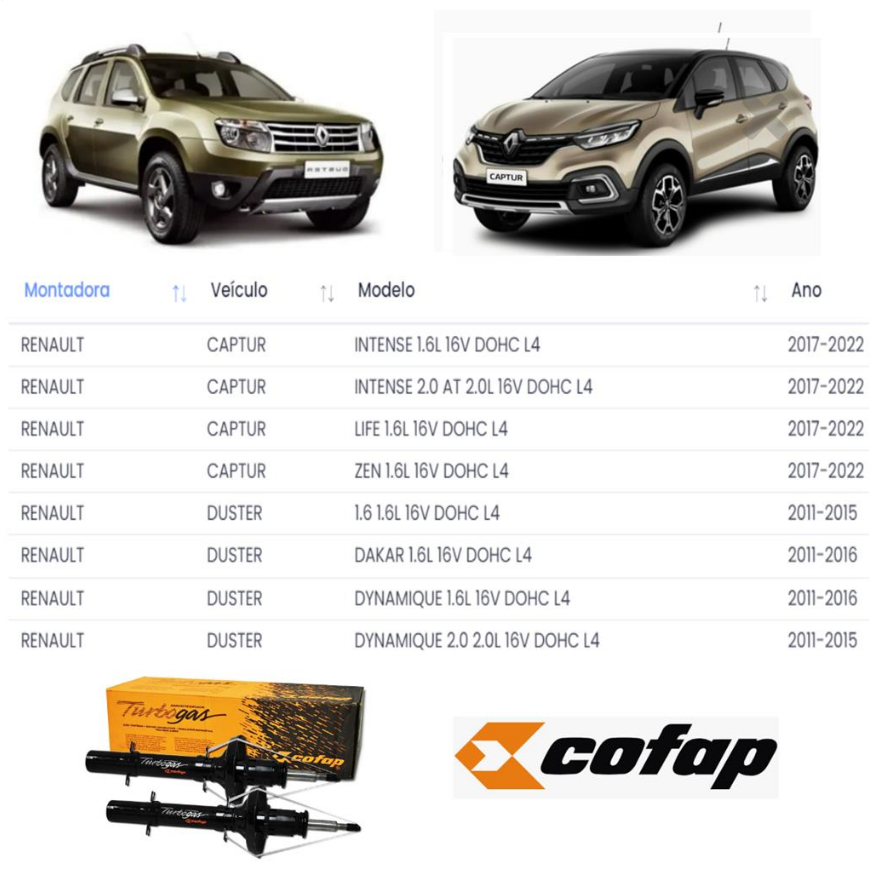 Par Amortecedor Dianteiro Renault Duster 2011 2012 2013 2014 2015 até 2019 Captur 2017 2018 2019 Original Cofap · foto 2