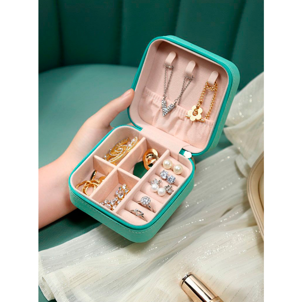 Detalhes do Mini porta jóia De Bolsa Para Viagem Portátil caixa de armazenamento anel colar