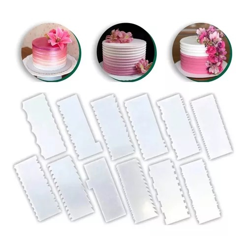 kit 6 Espátulas Acrílico Para Bolo  Com 12 Modelos
