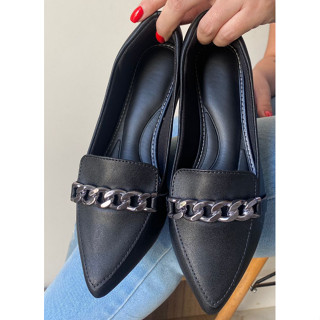 Sapatilha Feminina Mocassim Bico Fino Confort Casual Corrente Napa Preto