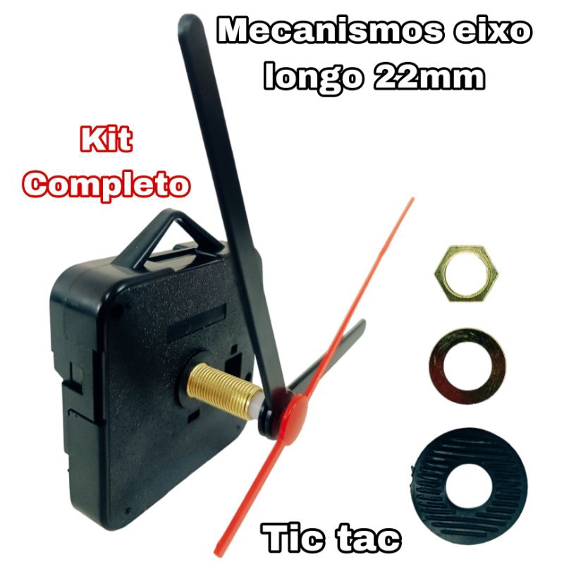 Mecanismo Para Relógio De Parede 22mm Eixo Longo Quartz + Ponteiros