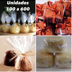 KIT 100~600 Embalagem Brownie Bem Casado Poli Incolor Para Lembrancinhas De Aniversários 15x15 OFF(CHOCO)